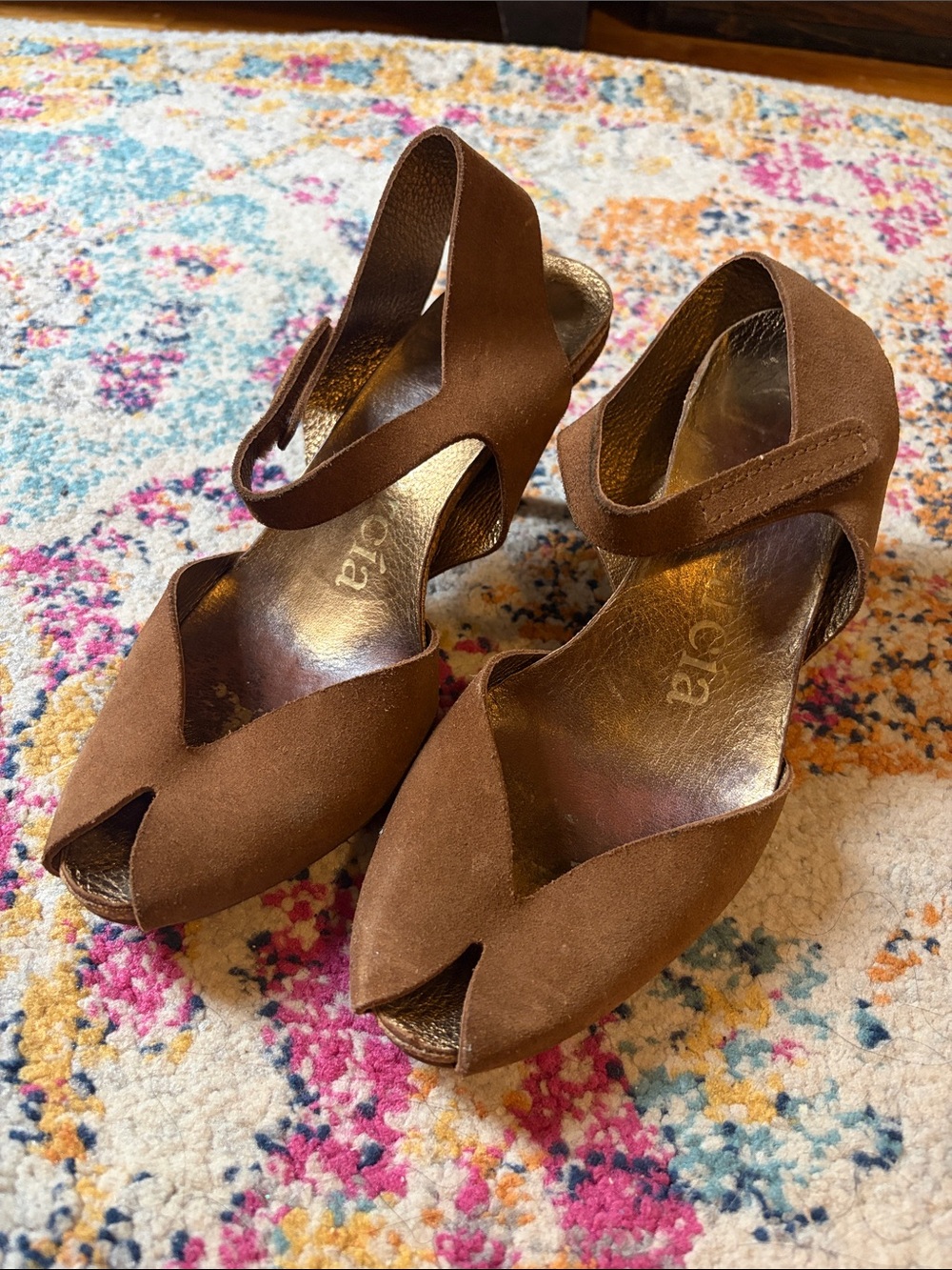 Pedro Garcia Brown Suede Peep-Toe Slingback Heels
